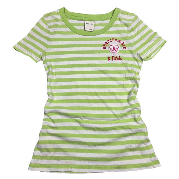 Abercrombie & Fitch Y2k Striped Shirt Womens L Green Preppy Surf 2000s Bratz Vtg - Picture 1 of 7